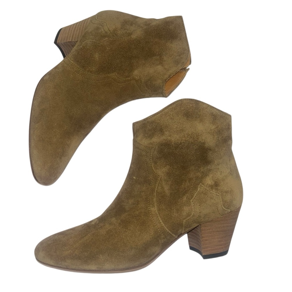 Isabel Marant Dicker Suede Almond Toe Cuban Heel Cowboy Ankle Boots - Picture 4 of 7